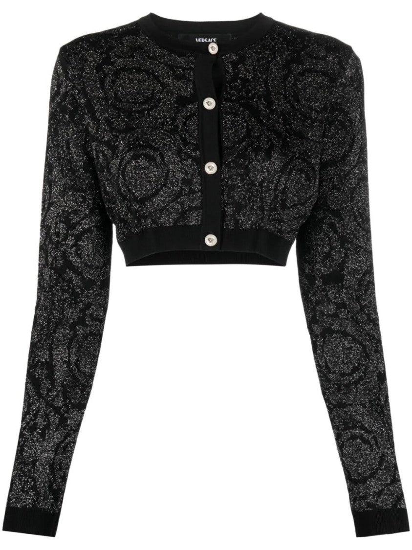 Versace `Barocco Texture` Knit Cropped Cardigan