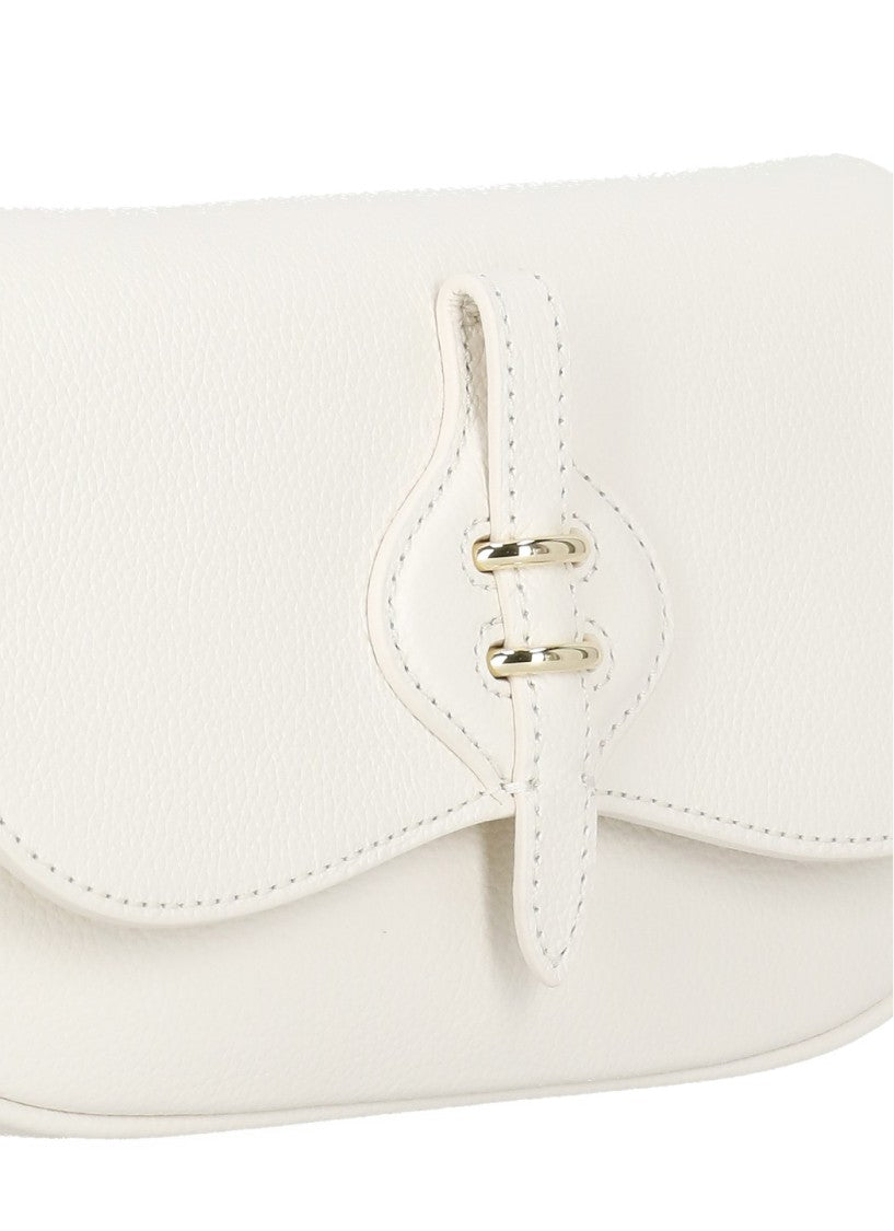 Coccinelle Ivory Leather Shoulder Bag With Adjustable Strap And Flap Closure