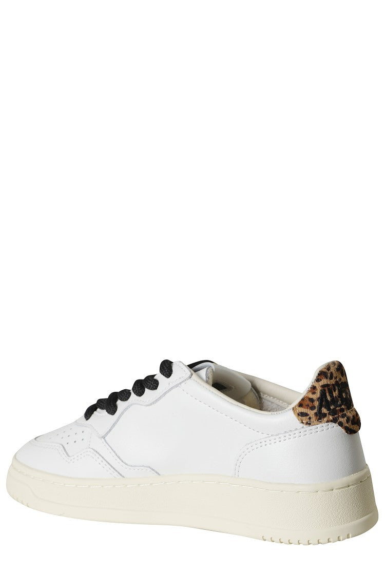 Autry White Medalist Low Leopard Print Heel Leather Sneakers