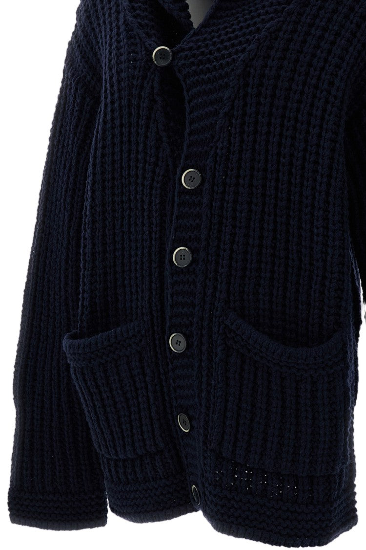 Barena Blue Canava Chunky Virgin Wool Cardigan