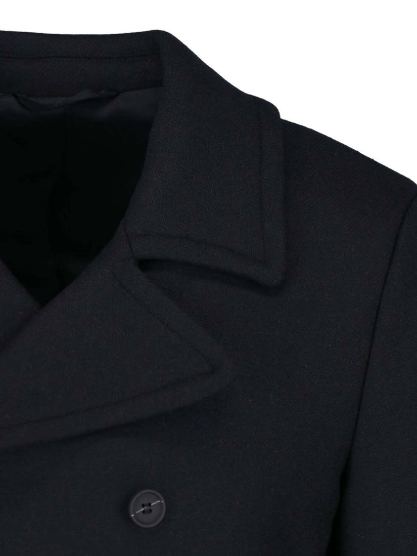 Diesel Grey Technical Wool Double-Breasted Peacoat