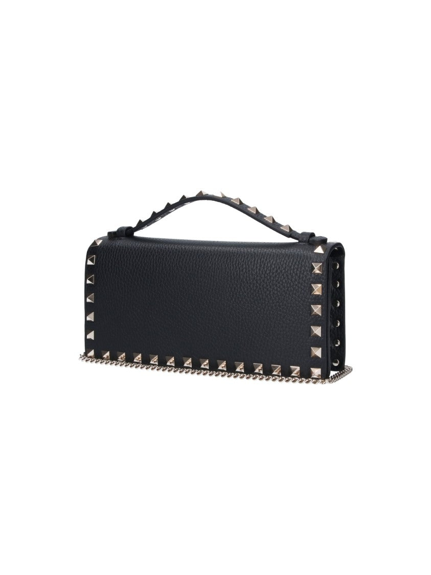 Valentino Garavani Textured Black Wallet With Pyramid Stud Accents