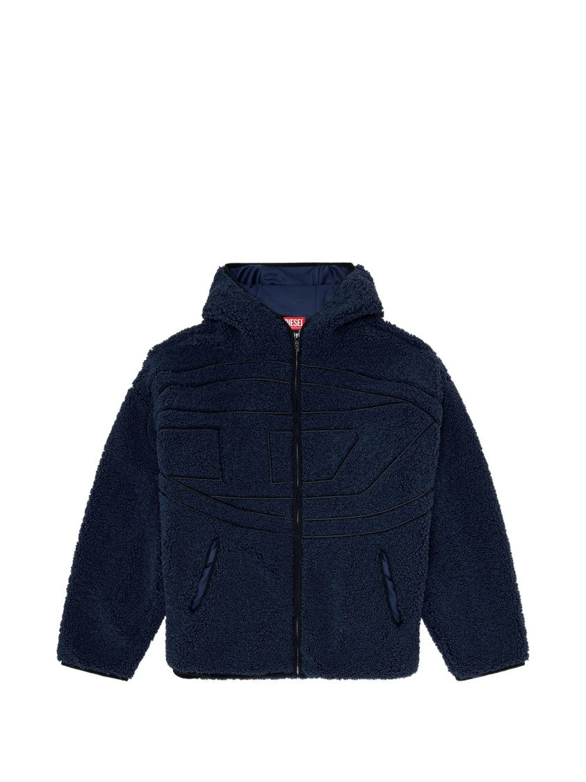 Diesel Plush Hooded Jacket With Textured Fabric And Zip-Up Front