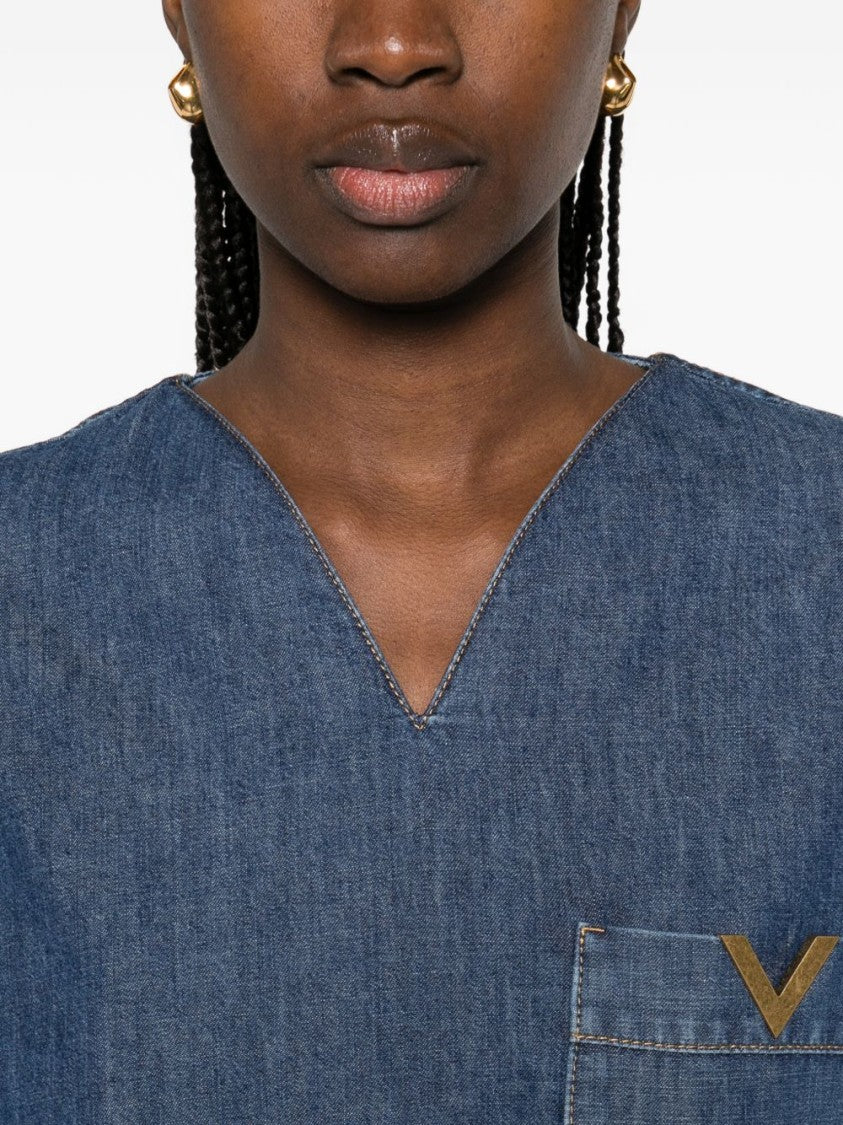 Valentino Garavani Boxy Denim Shirt With V-Neckline