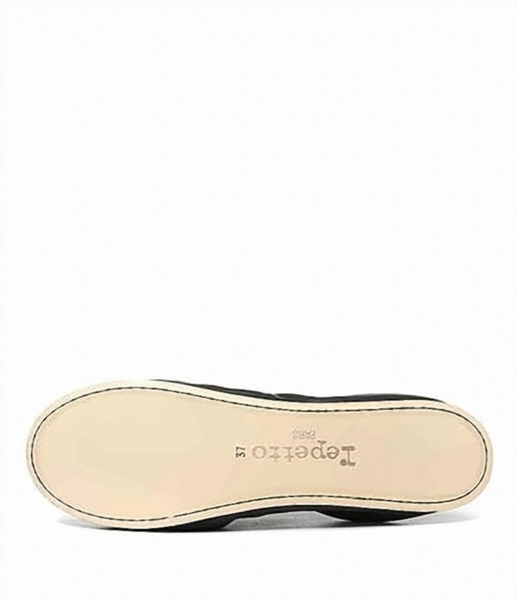 Repetto Ruched Black Leather Flats With Bow Detail