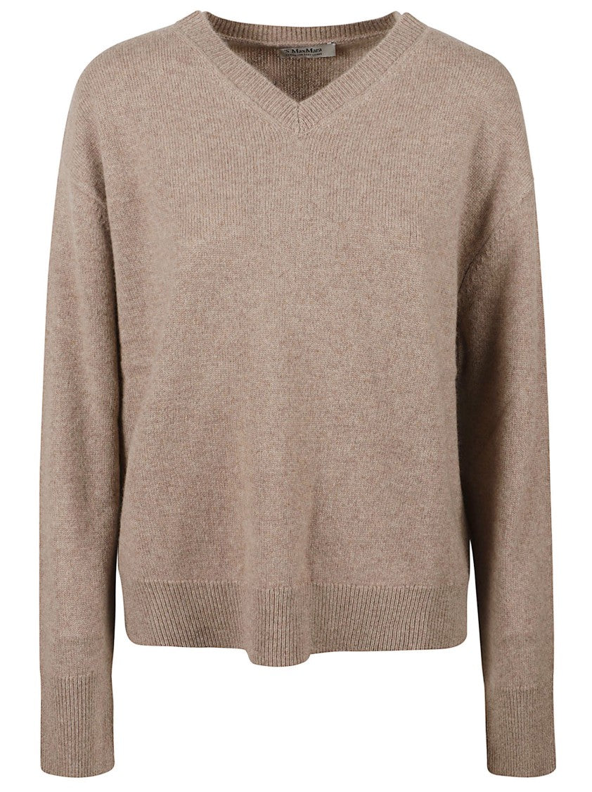Max Mara Knitted V-Neck Sweater With Ribbed Detailing