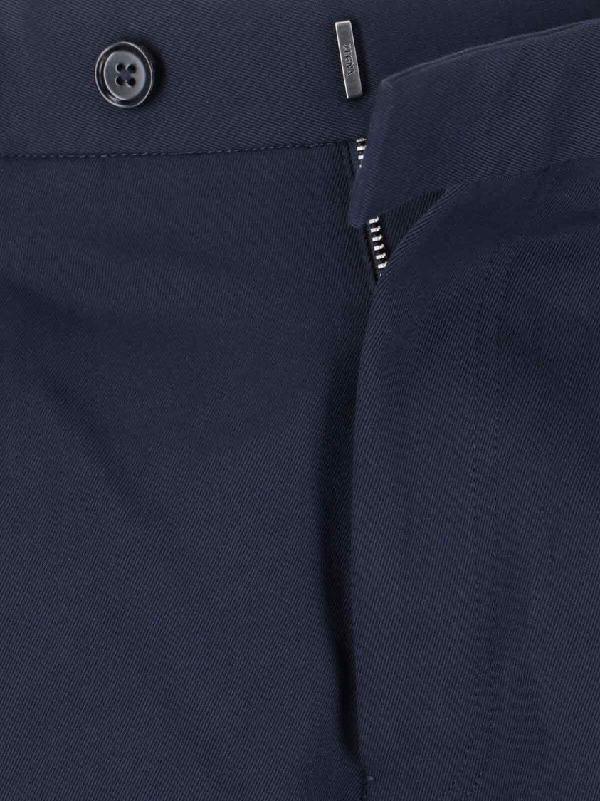 Zegna Navy Tailored Trousers With Front Pleats And Classic Waistband