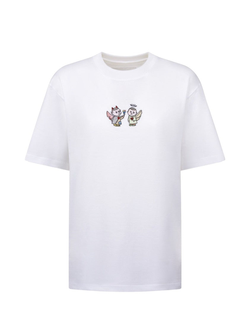 Christina Crawford Angel And Devil Embroidered Cotton T-Shirt