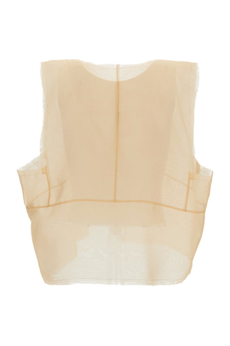 Hui Beige Sheer Geometric Embroidered Silk Tank Top
