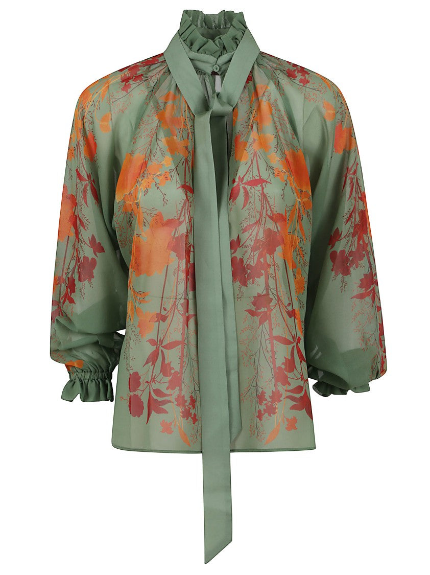 La Double J High-Neck Silk Shirt With Floral Print