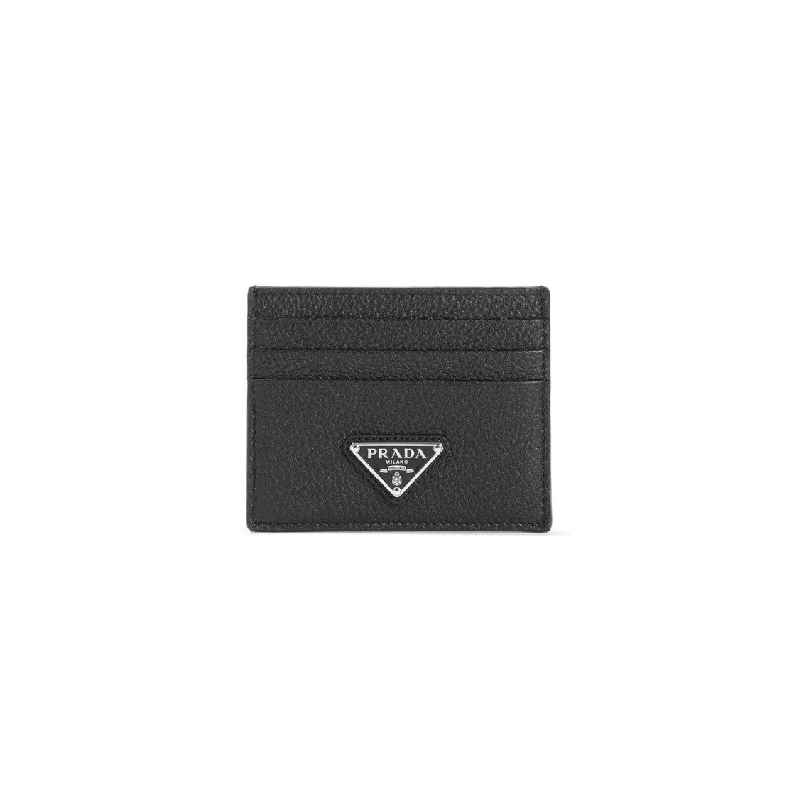 Prada Textured Calf Leather Card Wallet With Metallic Logo