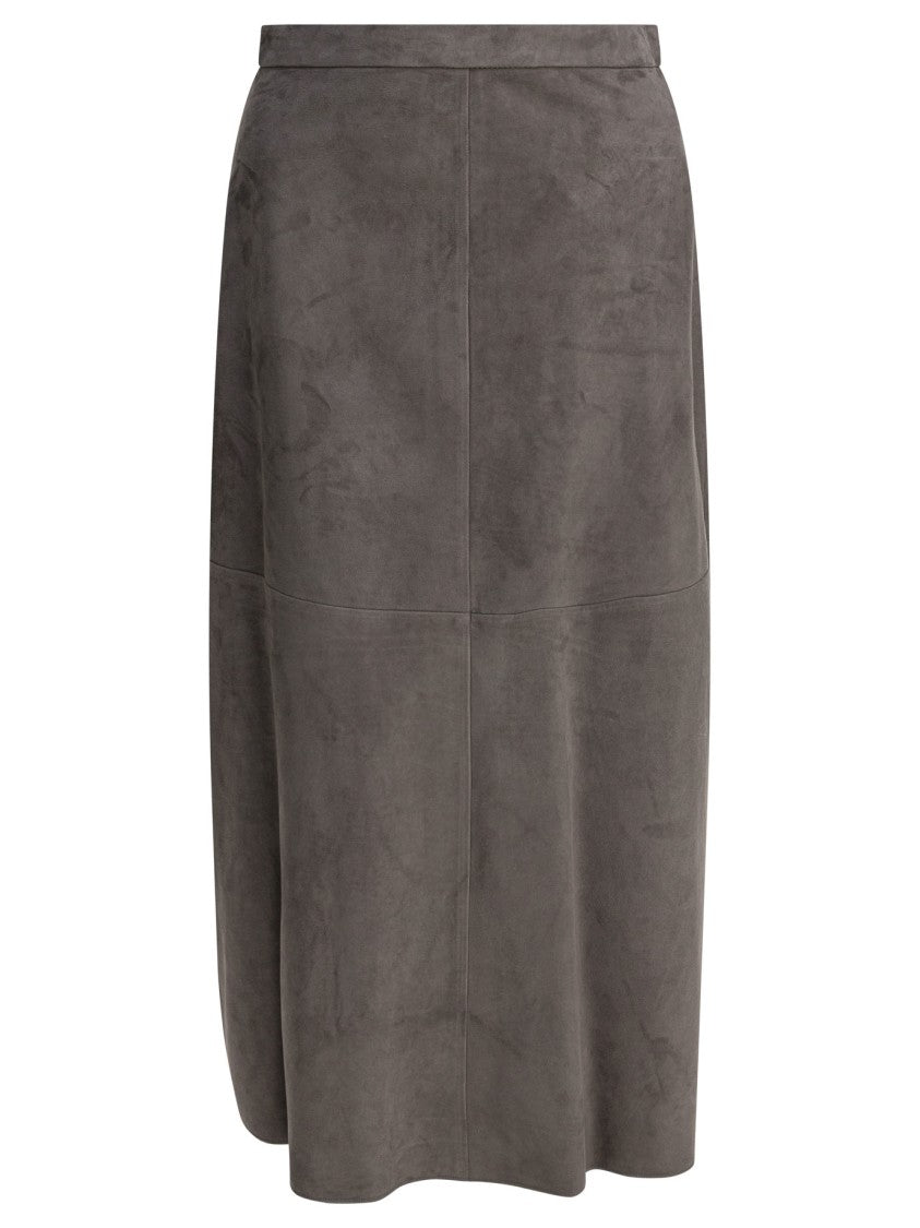 Max Mara Midi Grey Suede Skirt