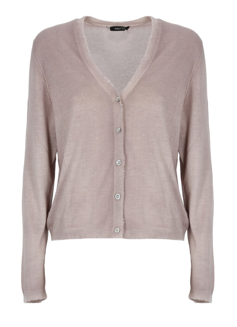 Avant Toi Purple Ribbed Trims Cashmere-Silk Cardigan