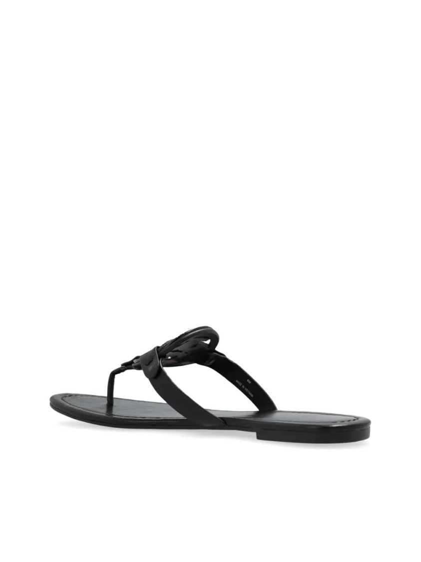 Tory Burch Black Leather Sandals With Signature Logo Strap