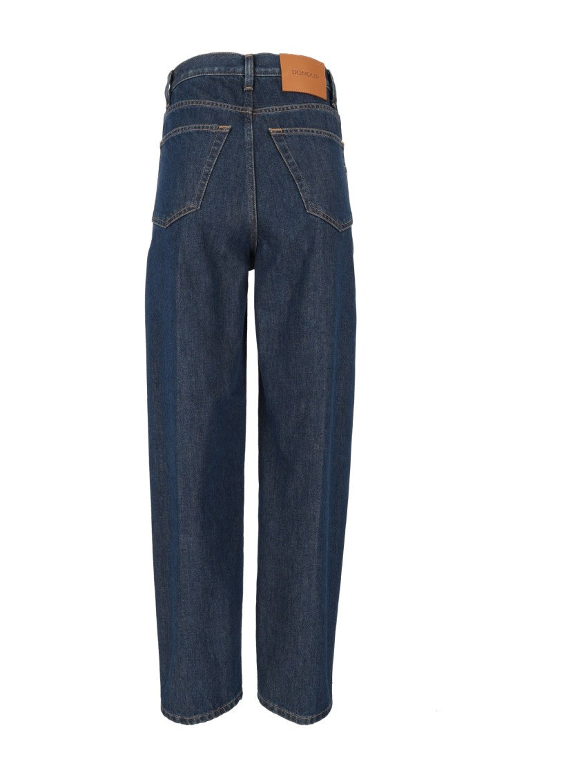 Dondup Indigo Bessie High-Waisted Leather Patch Straight-Leg Jeans