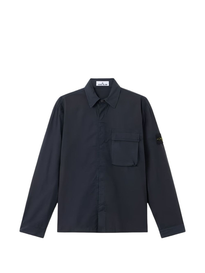Stone Island Snap-Button Collar Casual Shirt In Subtle Dark Blue