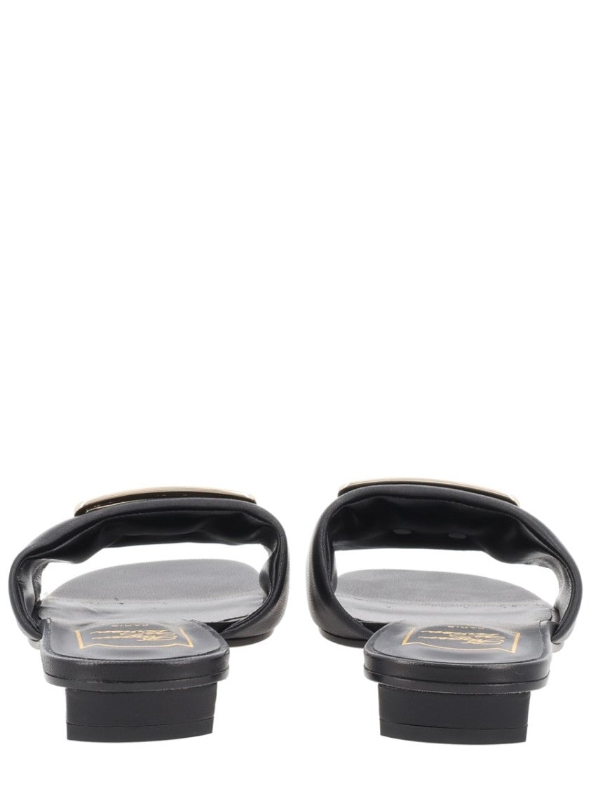 Roger Vivier Belle Black Leather Buckle Sandals