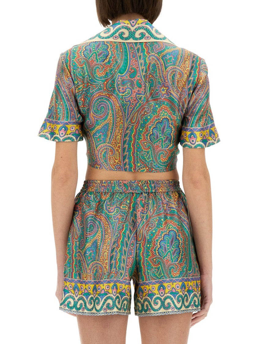 Etro Cropped Paisley Print Silk Top