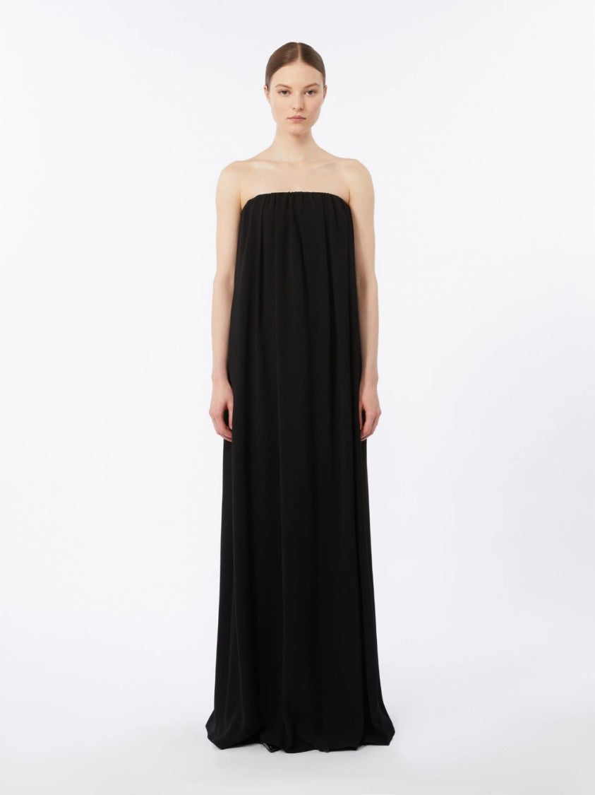 Max Mara Strapless Black Maxi Dress With Gathered Neckline