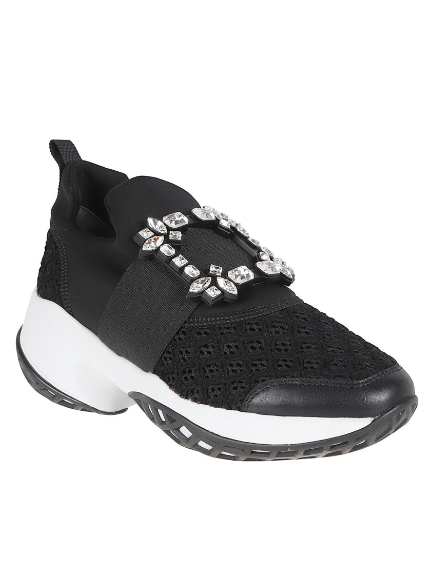 Roger Vivier Black Mesh Sneakers With Crystal Buckle And Geometric Sole