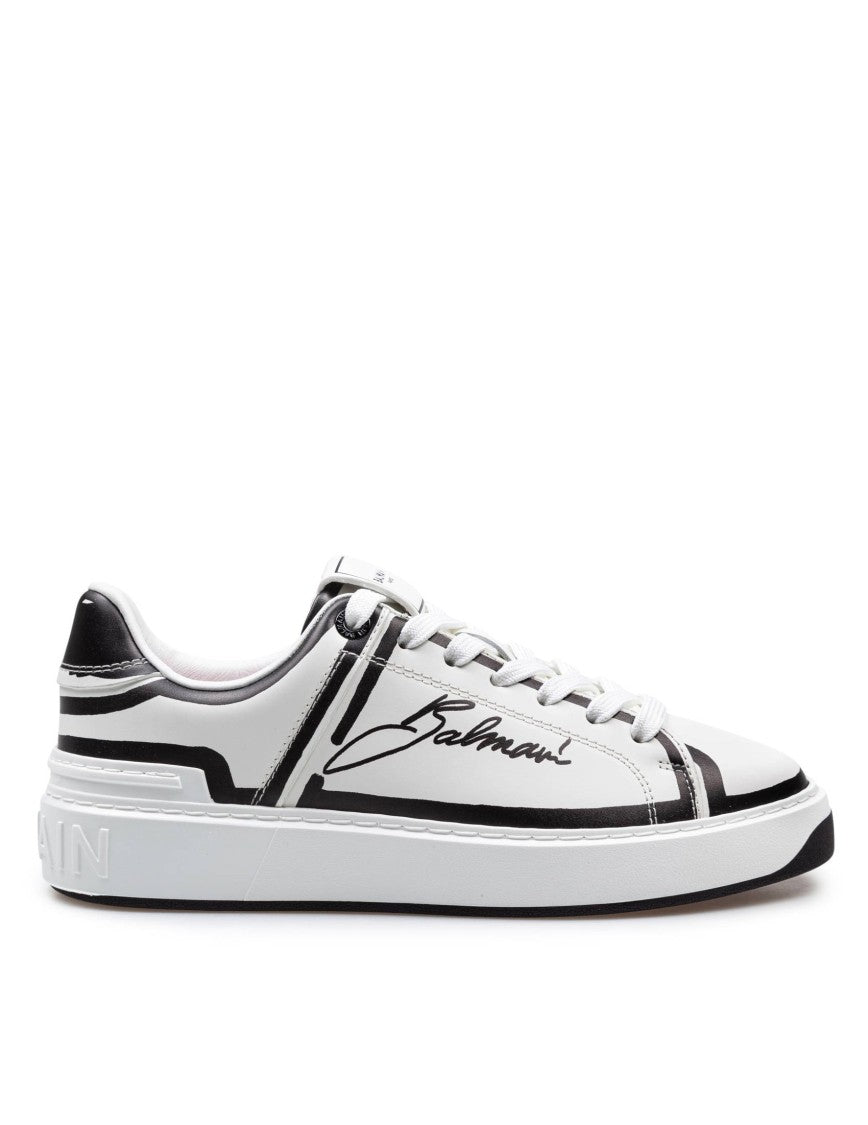 Balmain B-Court Calf Leather Sneakers Color Black And White