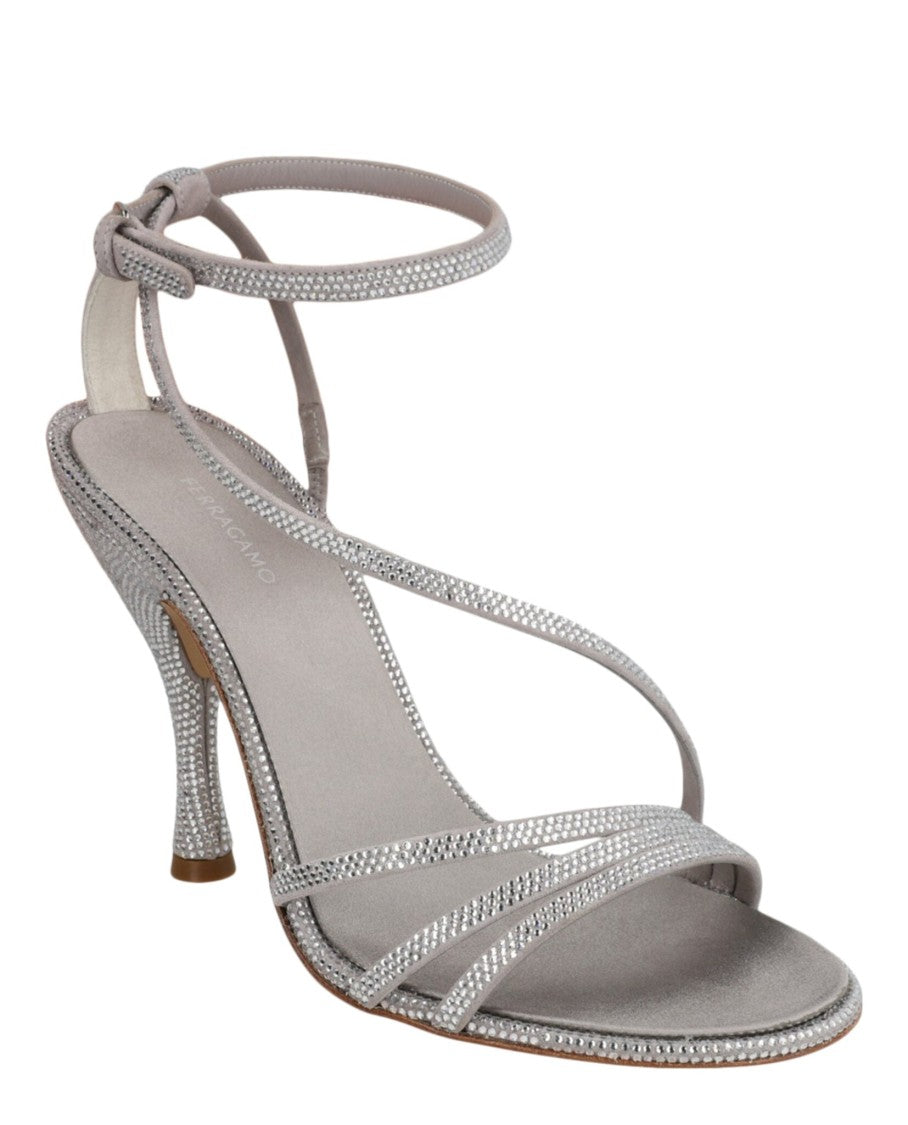 Ferragamo Crystal-Embellished Strappy Ankle Heels With Stiletto Design