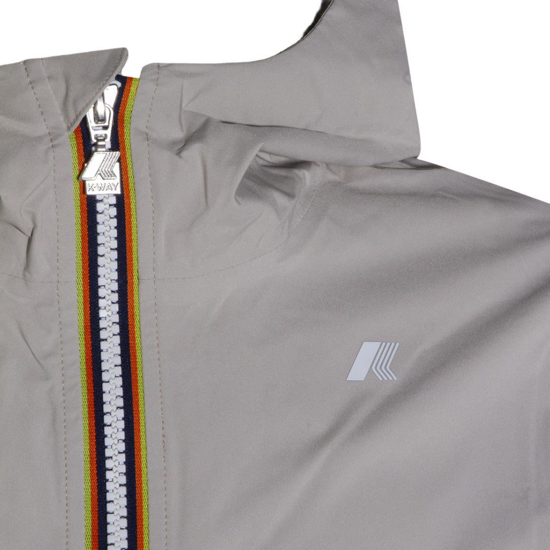 K-Way Light Grey Jacket With Multicolor Stripe Detail