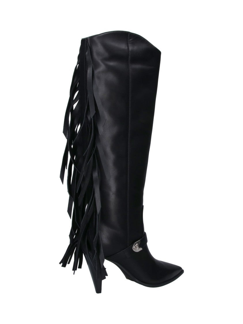 Pinko Black Vane 03 Fringed Leather Boots