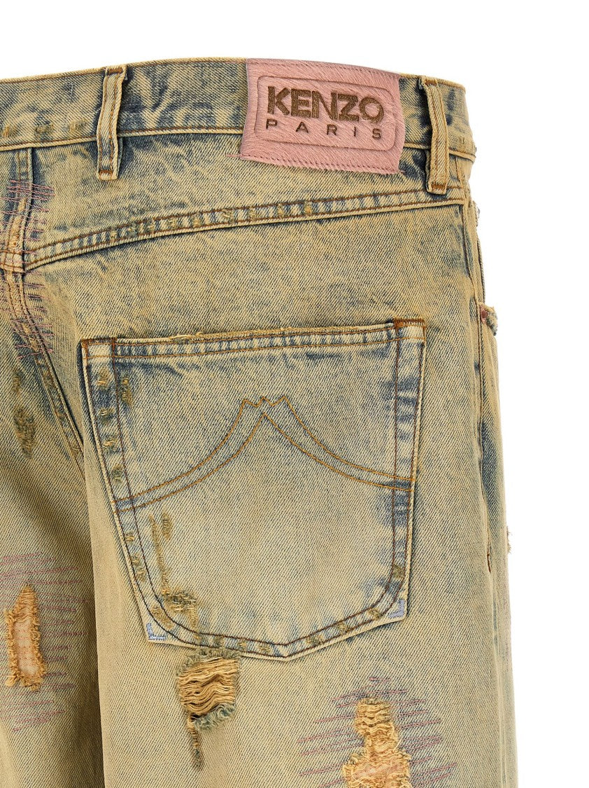 Kenzo Kuroki Distressed Wide Leg Jeans