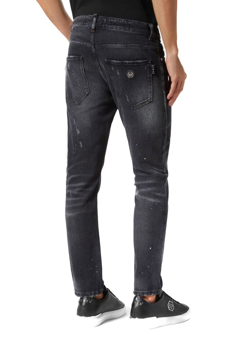 Philipp Plein Slim Fit Distressed Black Denim Jeans With Five-Pocket Design