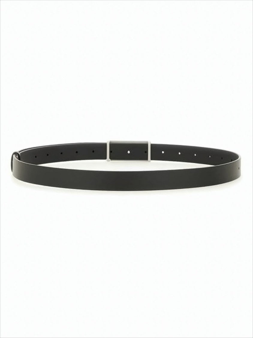 Mm6 By Maison Margiela Minimalist Calf Leather Belt With Rectangular Silver Buckle