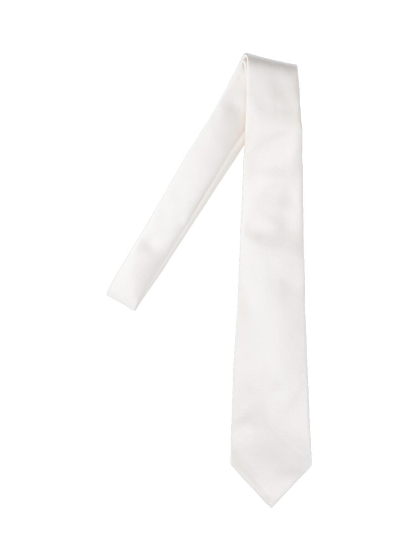 Kiton White Silk Tie With Adjustable Strap And Subtle Texture