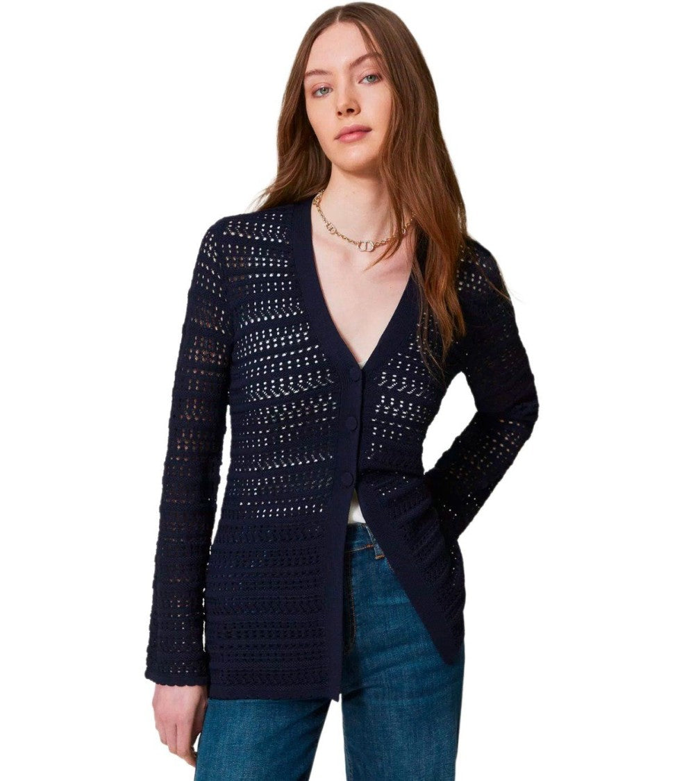 Twin-Set Blue Perforated Cardigan