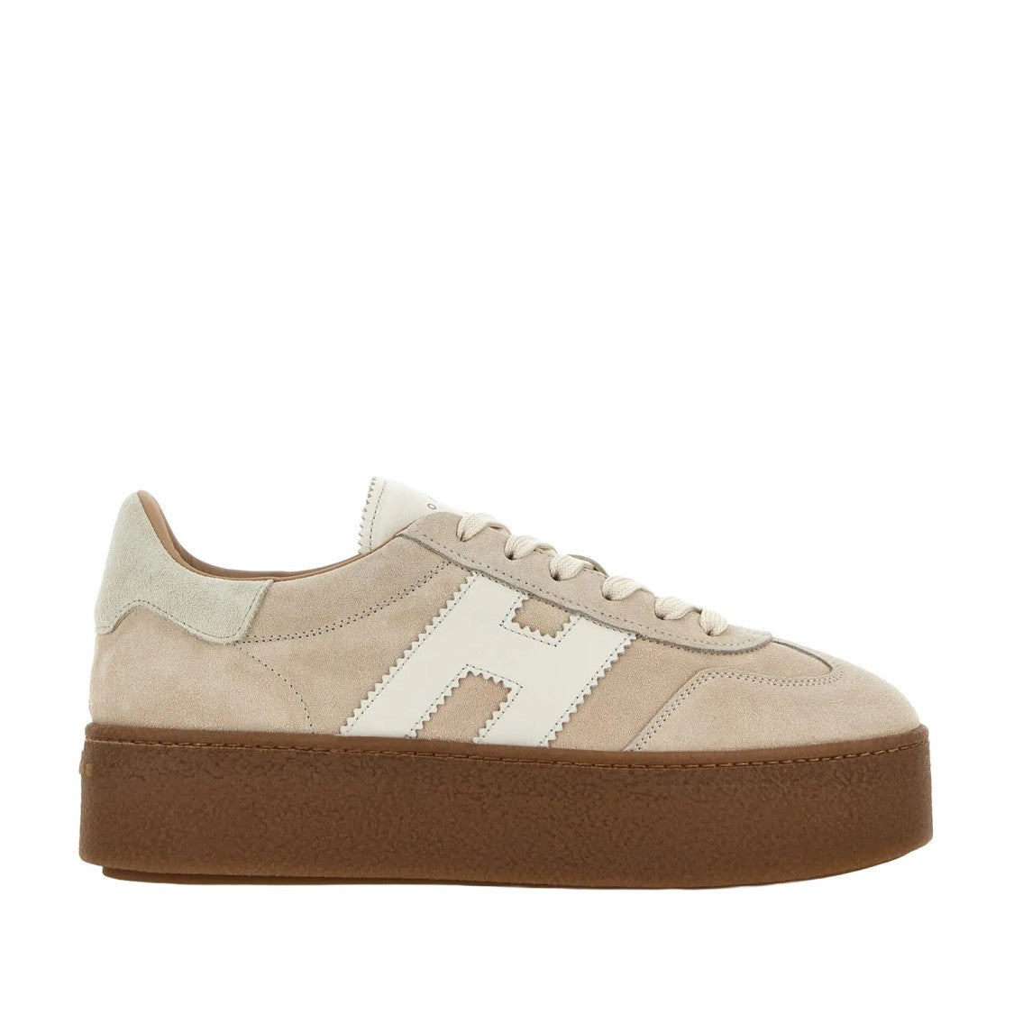 Hogan Beige Suede Lace-Up Shoes With White Logo