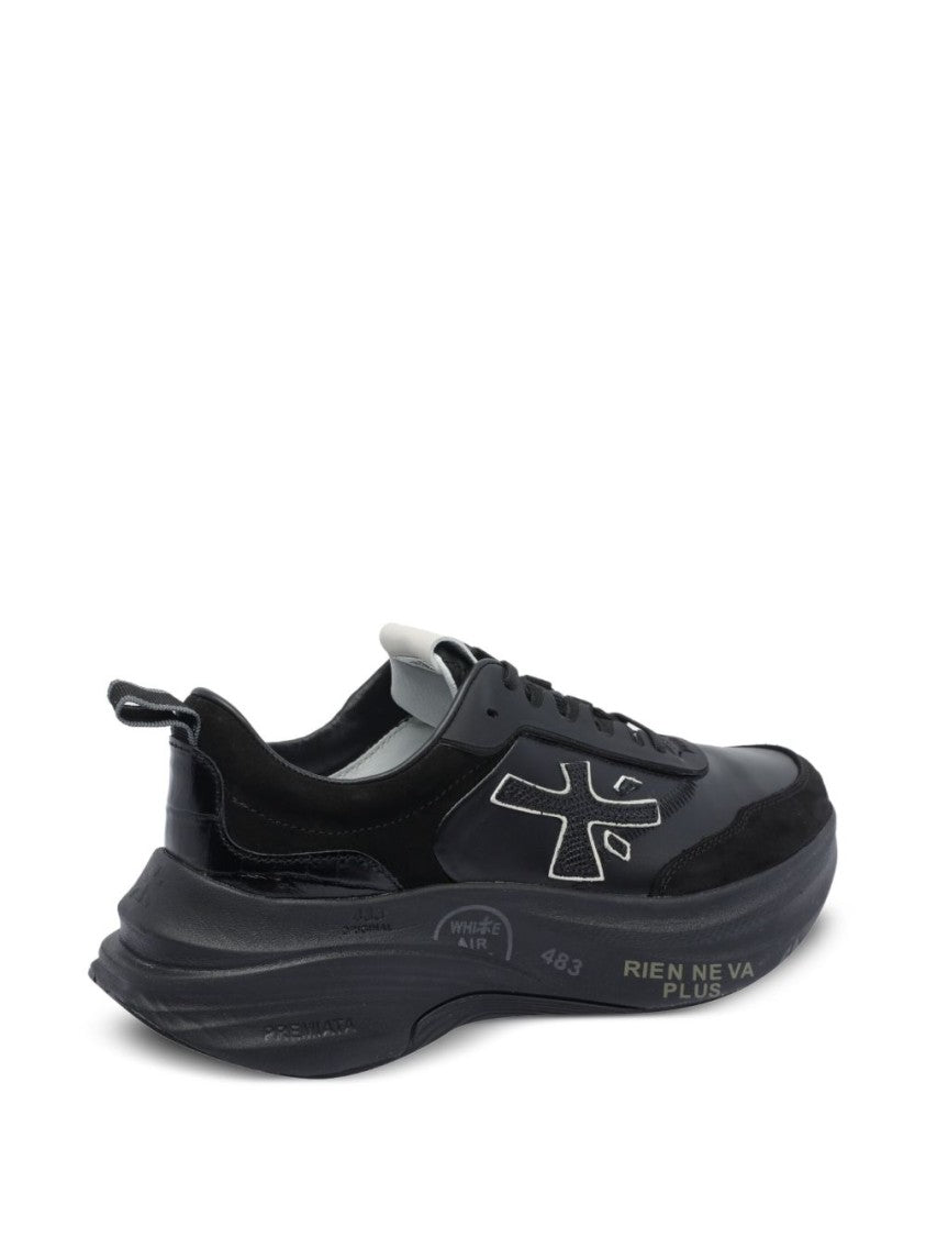 Premiata Sole Black Lace-Up Sneakers With Distinctive Logo