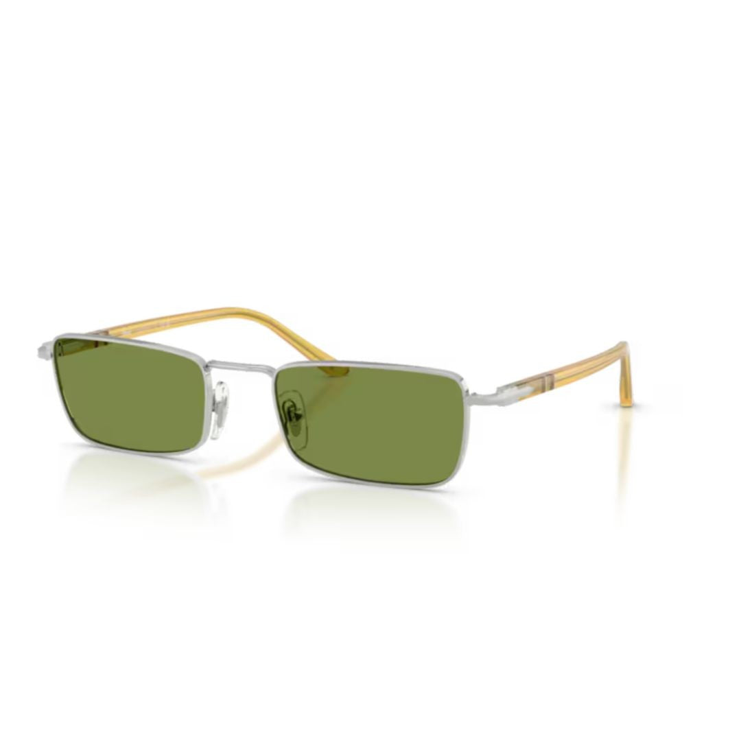 Persol 0Po1025s Rectangular Metal Frame Sunglasses With Translucent Amber Temples