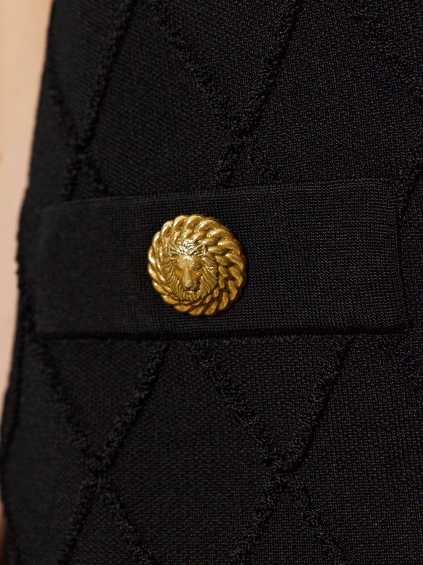 Balmain Black Fitted Mini Diamond Pattern Skirt