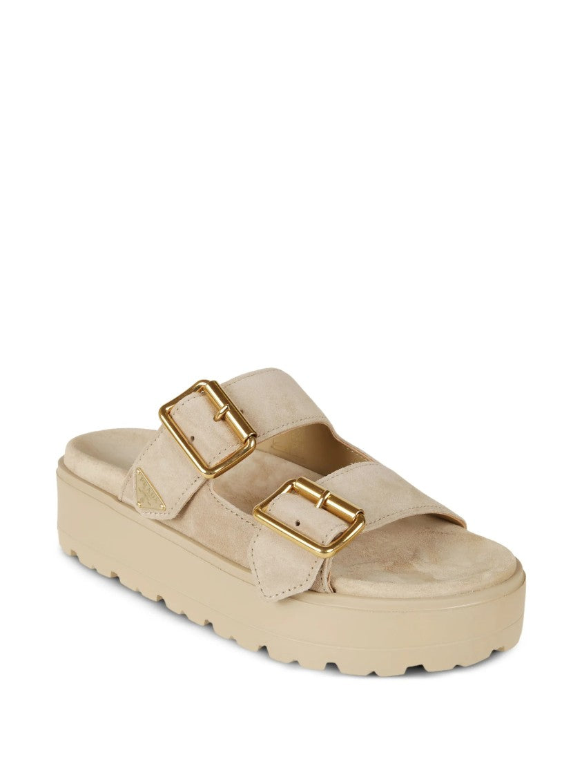 Prada Light Beige Fussbett Buckle Sandals