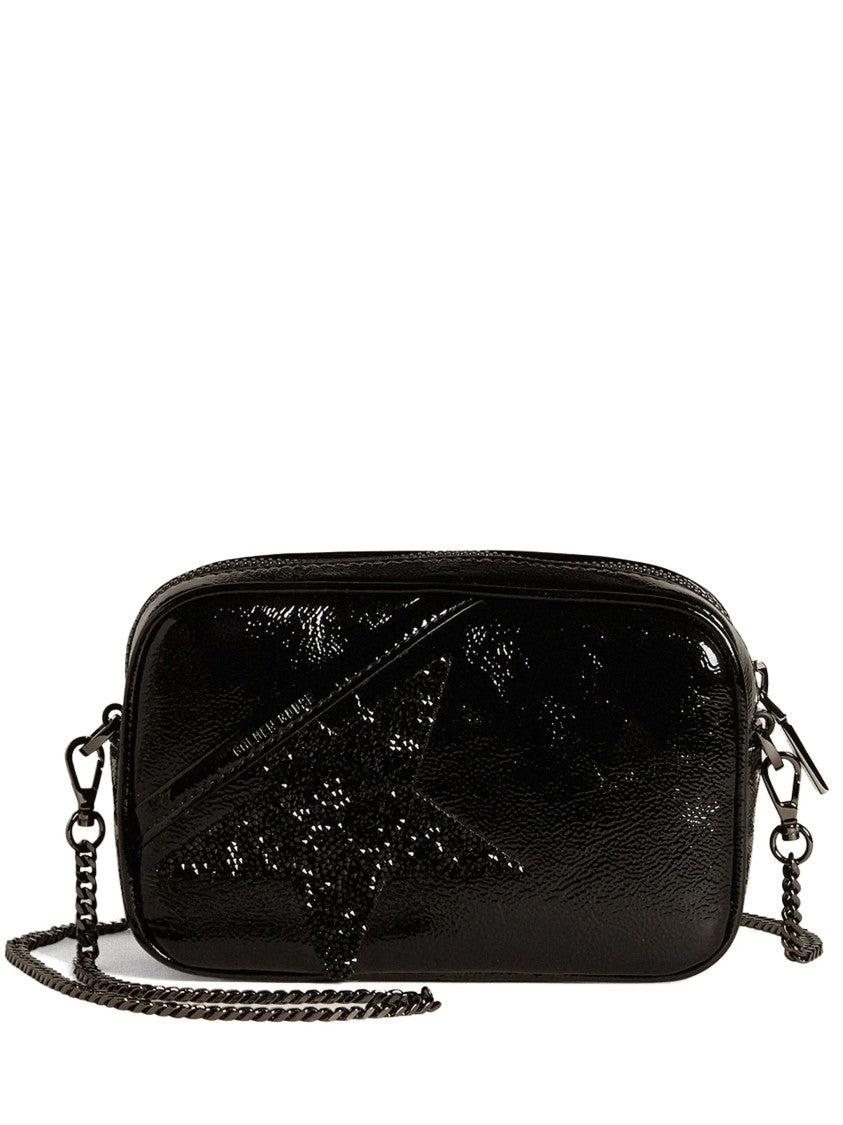 Golden Goose Compact Black Leather Bag With Embossed Star Design