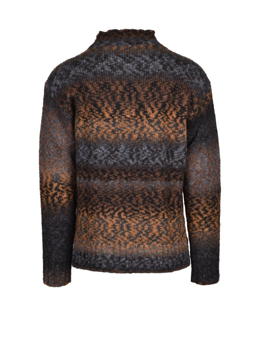 Kangra Textured Knit Crewneck Sweater In Warm Gray And Brown Tones