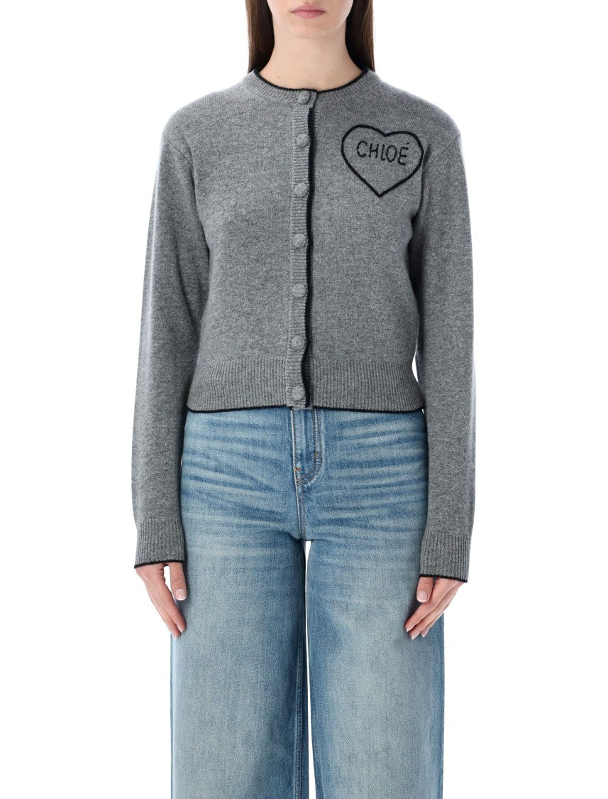 Chloé Ribbed Heart Logo Cardigan