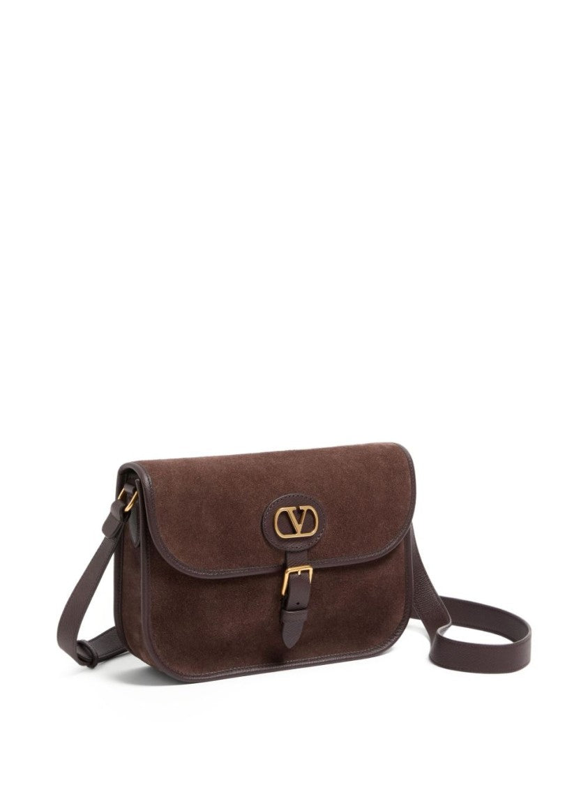 Valentino Garavani Rectangular Crossbody Bag In Brown Suede