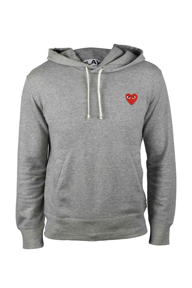 Comme Des Garçons Grey Cotton Hoodie With Embroidered Heart Detail