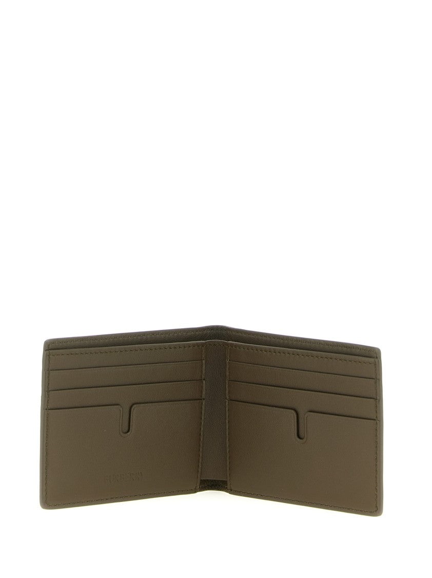 Burberry Check Pattern Wallet In Solid Grain Calfskin Leather