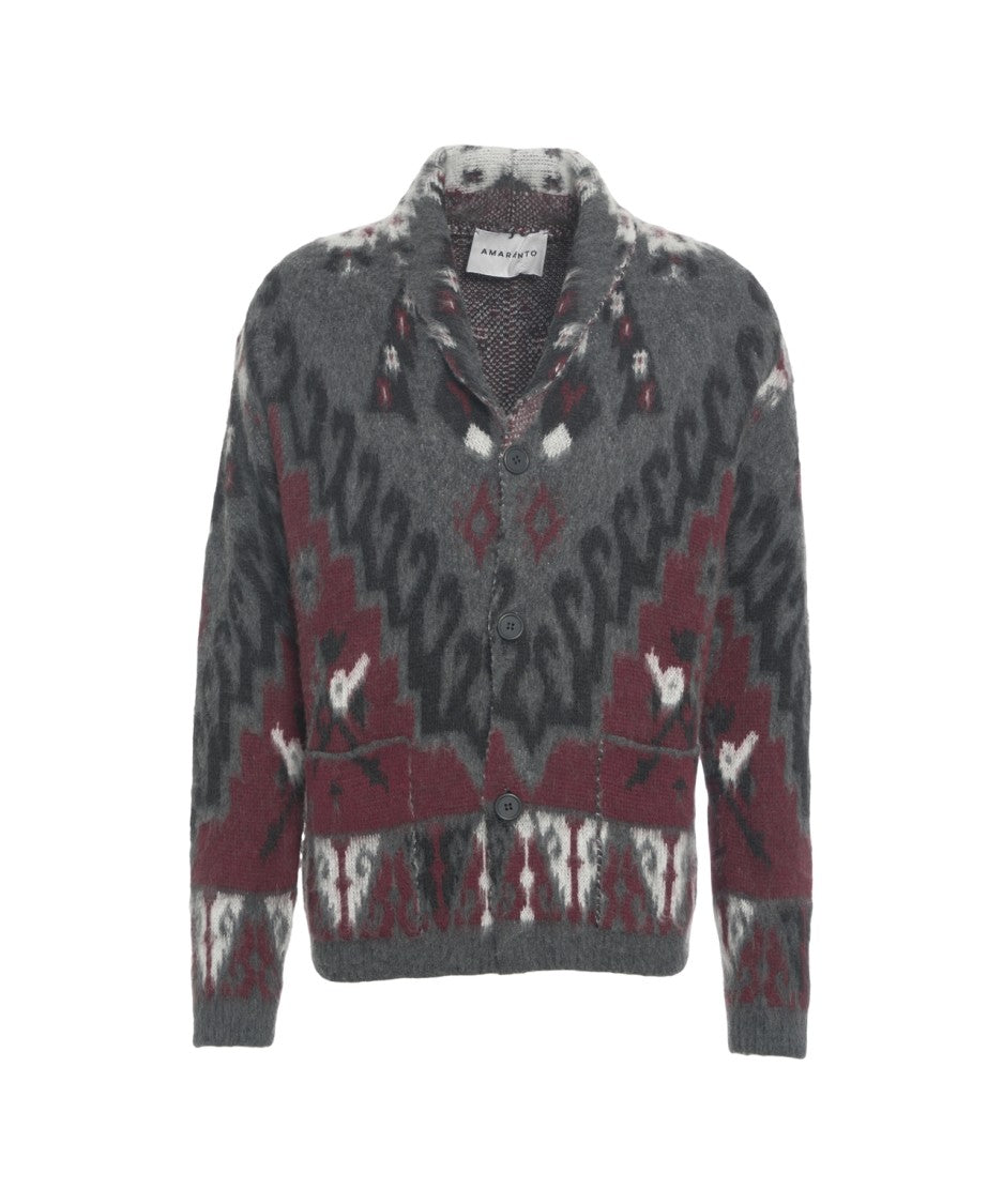 Amaranto Shawl Collar Cardigan With Geometric Pattern And Button Closure