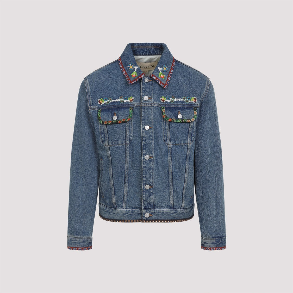 Valentino Cotton Denim Jacket With Intricate Embroidery