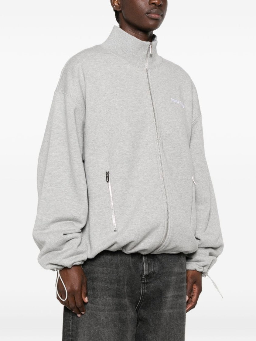 Miu Miu Light Grey Zip-Up High-Collar Sweatshirt