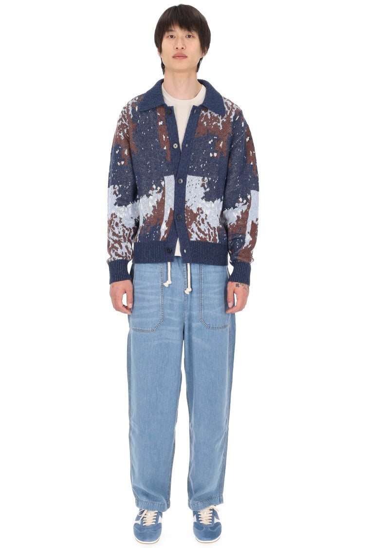 Officine Generale Terry Jacquard Linen-Blend Multicolored Cardigan