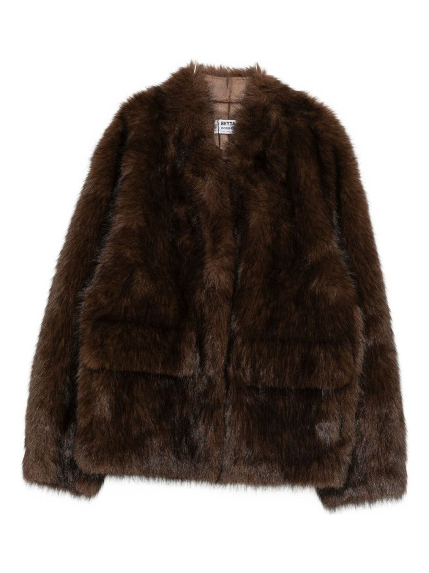 Betta Corradi Boxy Faux Fur Brown Coat