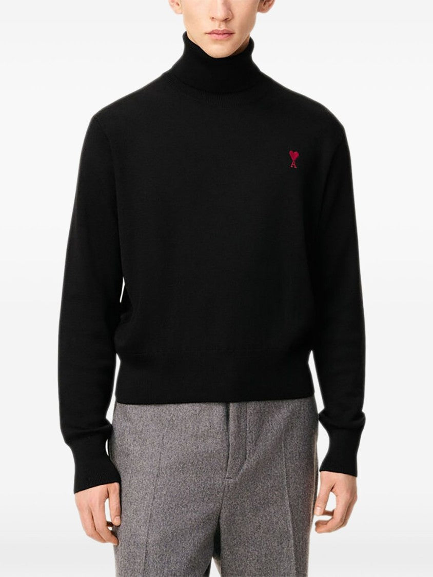 Ami Paris Relaxed Fit Turtleneck Sweater With Embroidered Heart Detail
